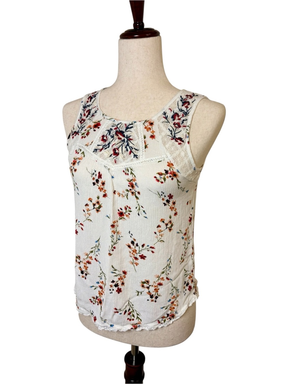 Mason & Belle Ivory Floral Embroidered Lace Tank Boho Romantic Small